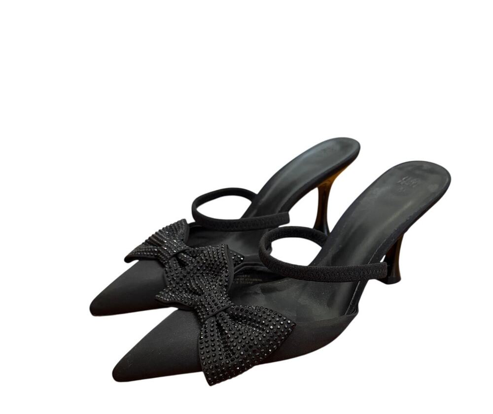H&M Black Bow Pointed Toe Slip-On 3" Heels - 41